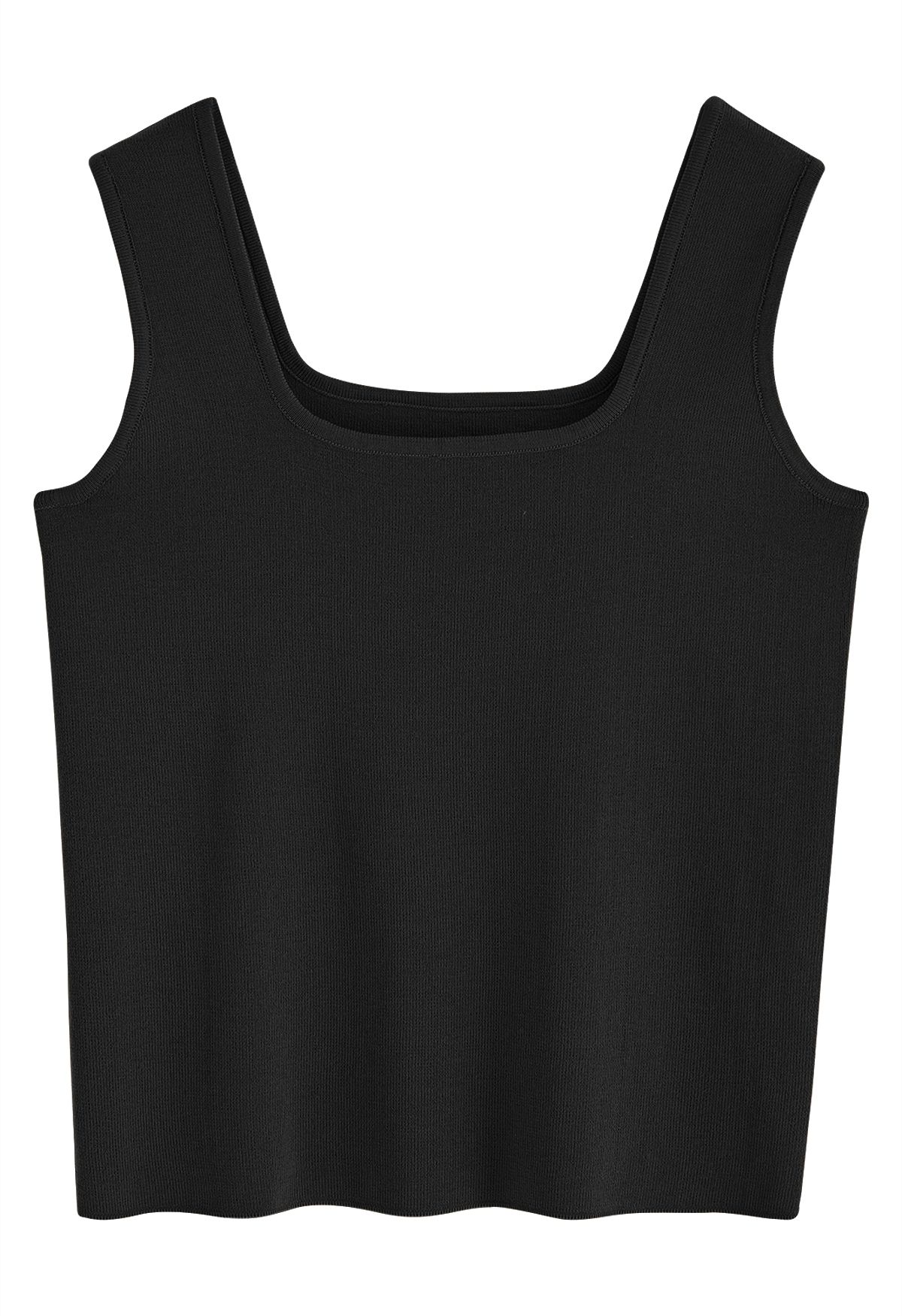 Chic Square Neck Knit Tank Top in Black