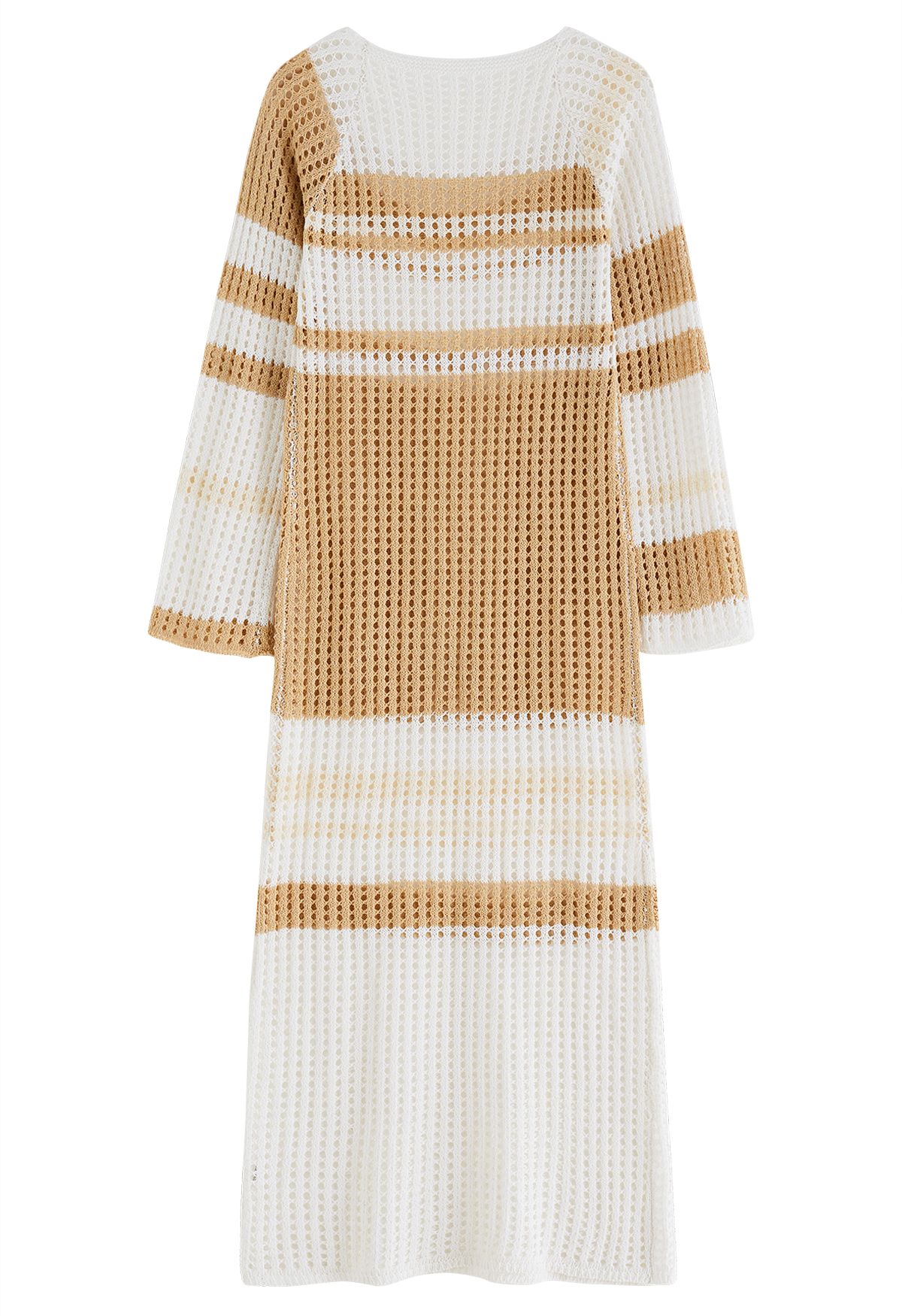 Light Tan Striped Hollow Out Knit Cover Up