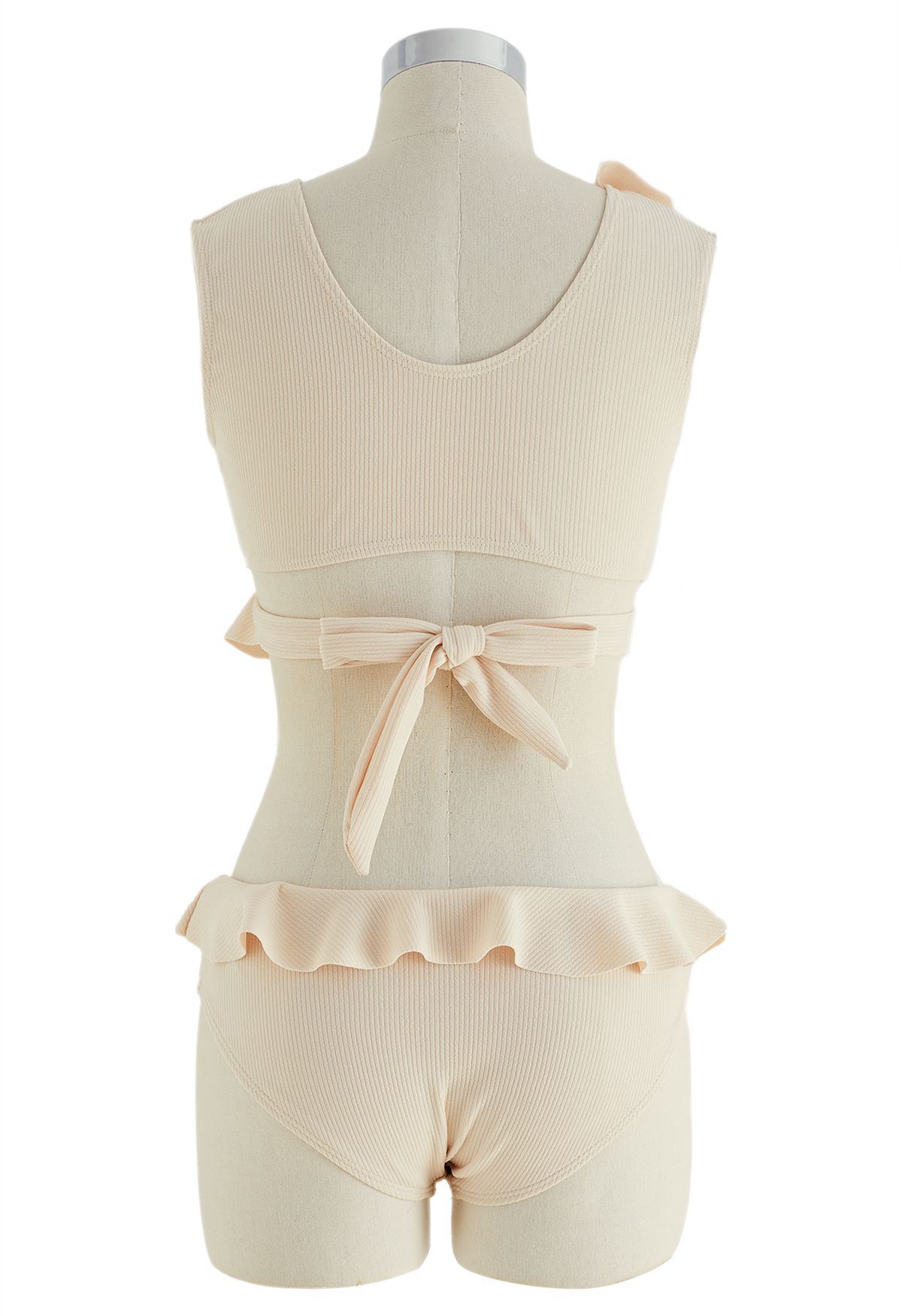 Creamy Ruffle Trim Tie-Back Bikini Set