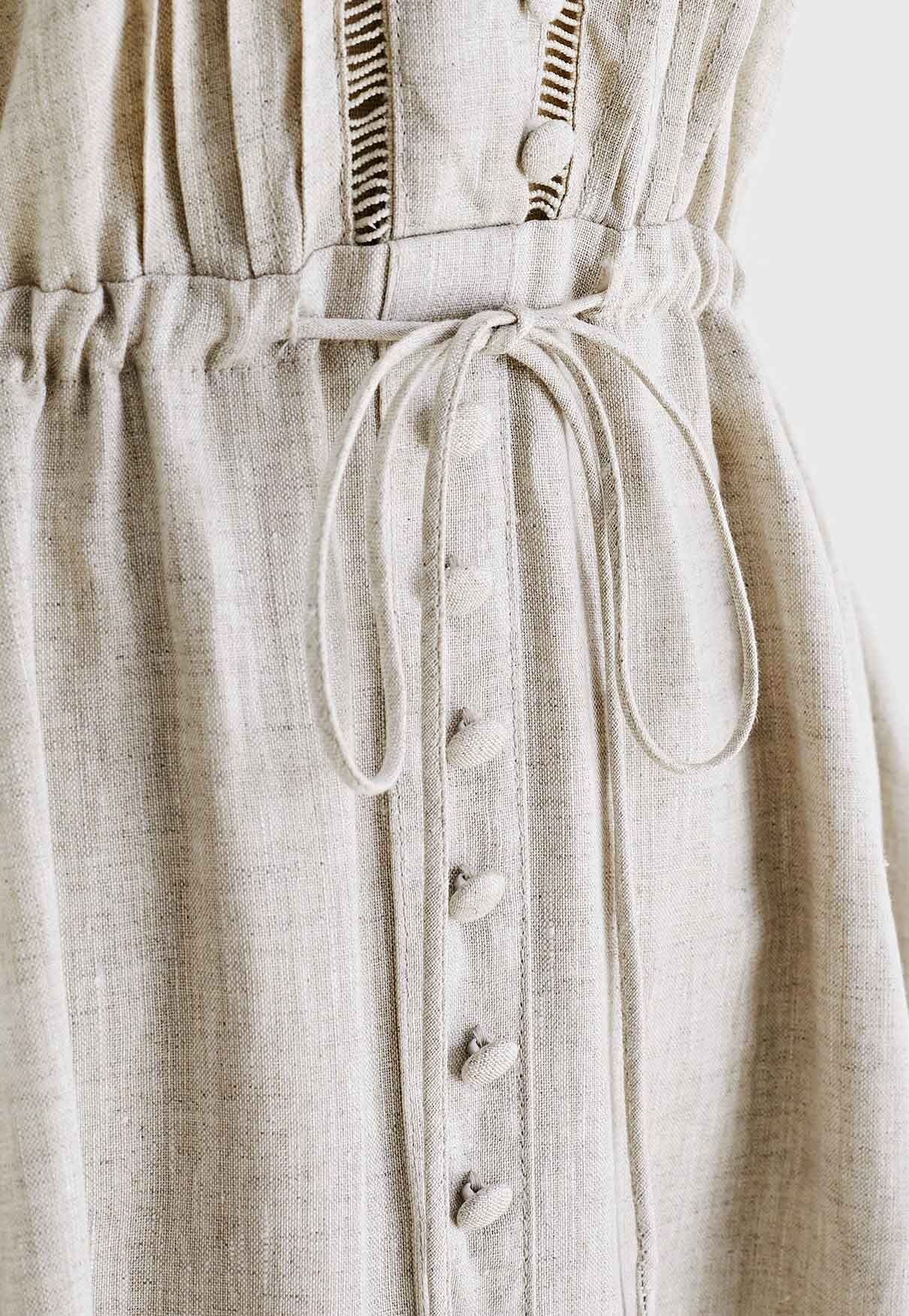 V-Neck Buttoned Sleeveless Dress in Linen