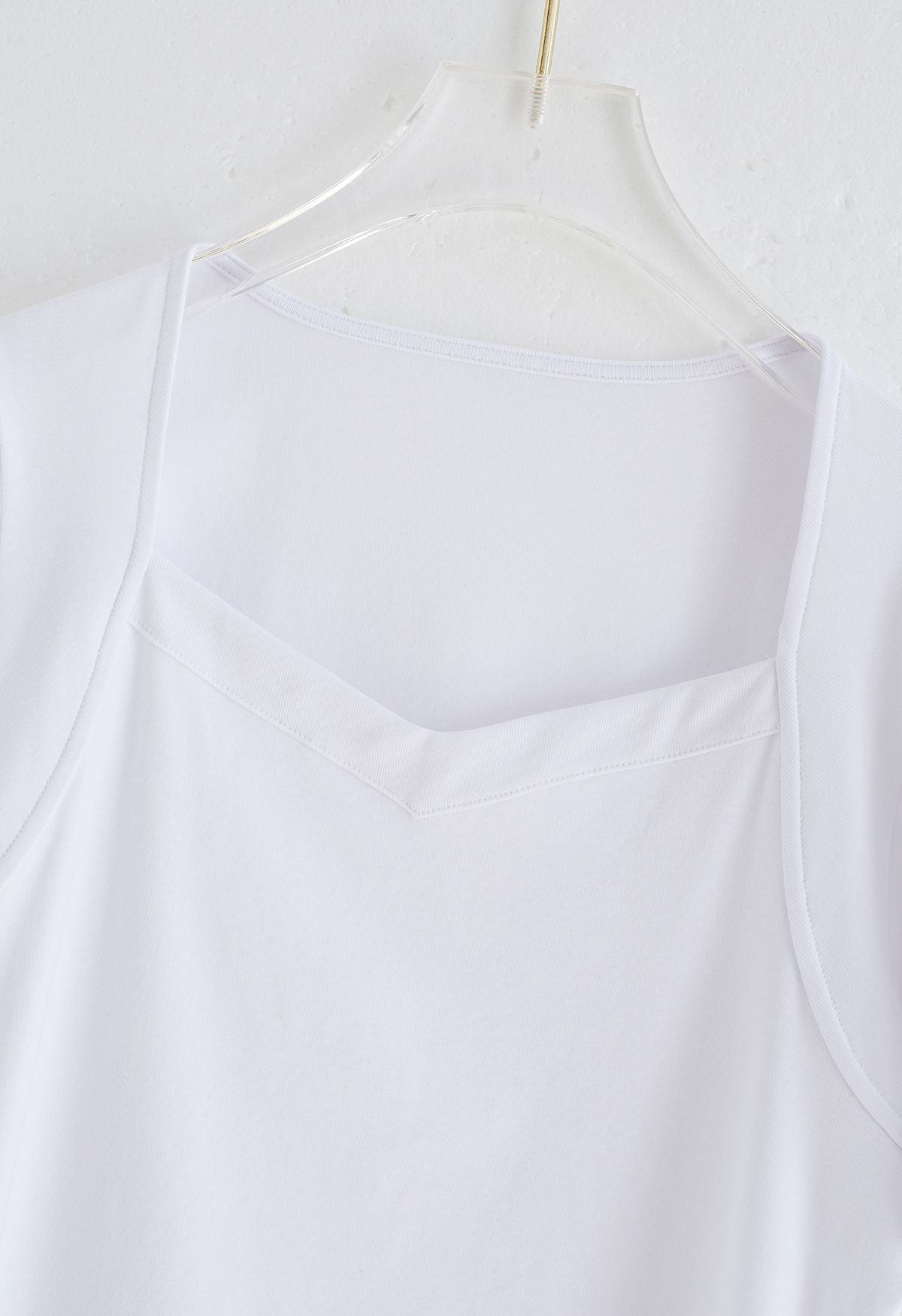 Square Neckline Puff Shoulder T-Shirt in White