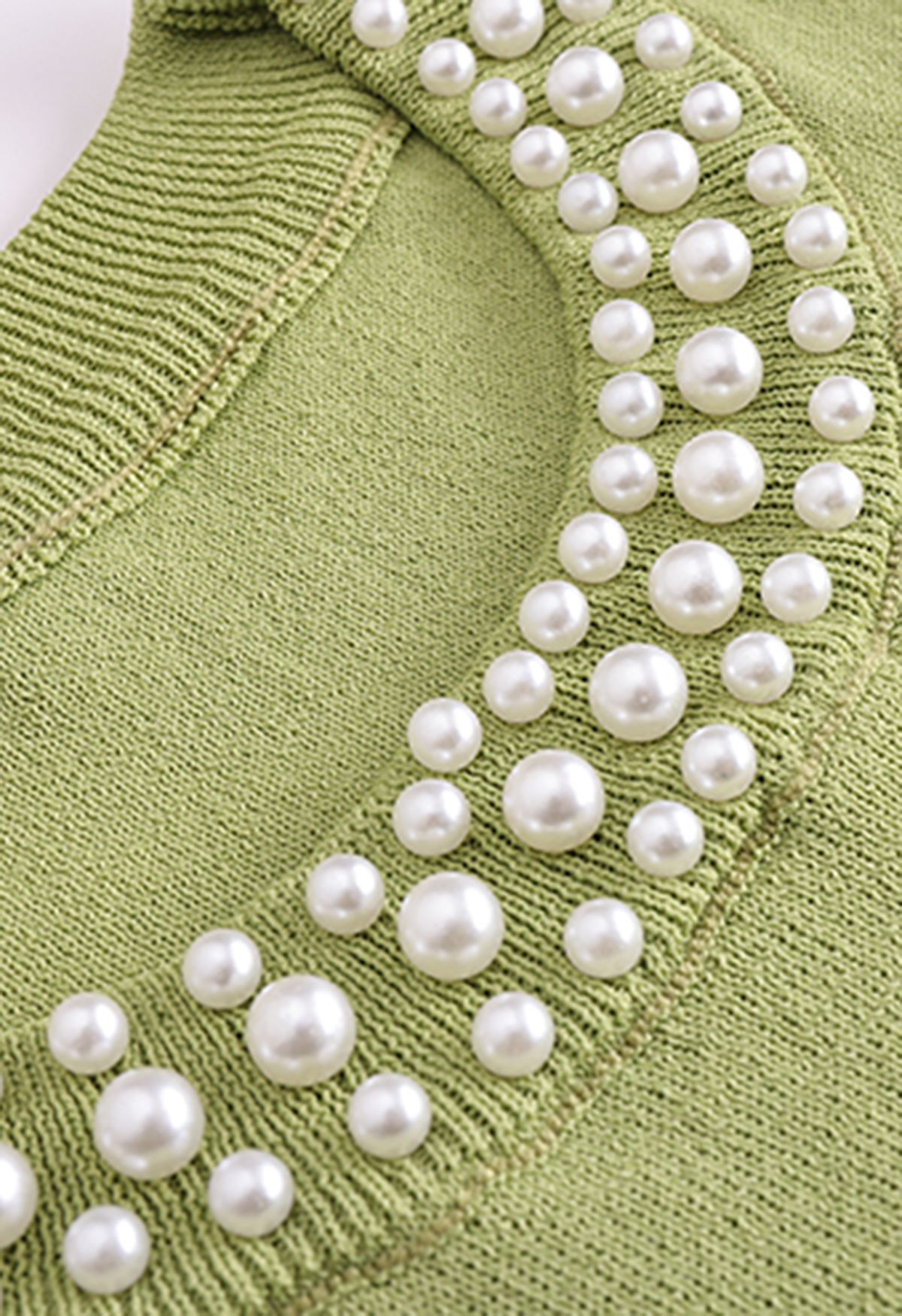 Pearly Neckline Knit Tank Top in Green