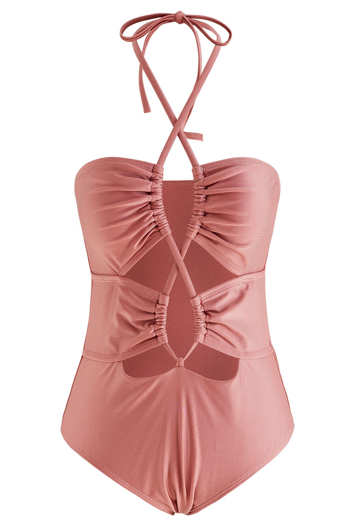 Cutout Crisscross Halter Neck Swimsuit in Pink