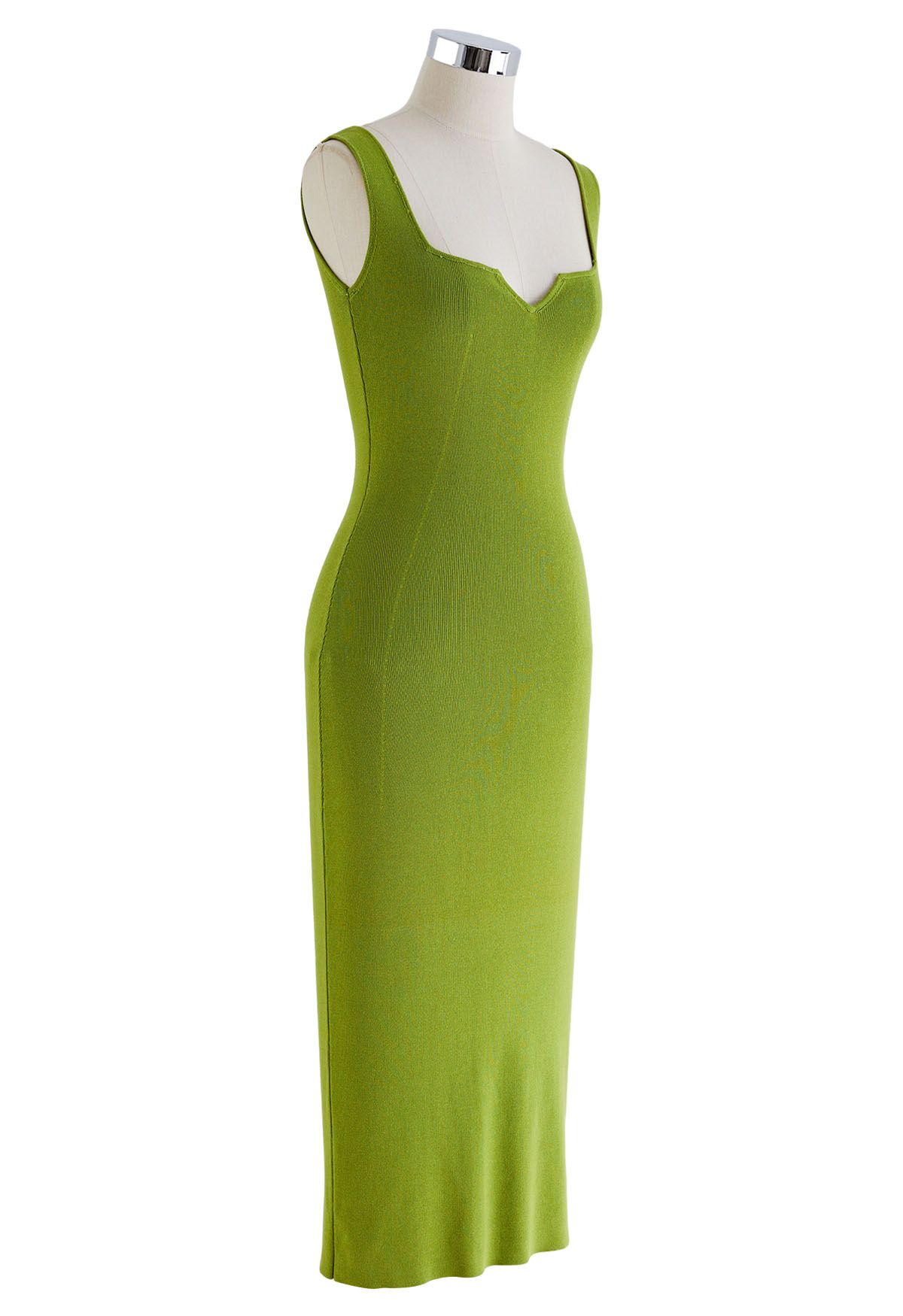 Notch Neckline Bodycon Knit Dress in Lime