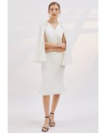 Golden Button Cape Sleeve Cocktail Dress in White