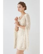 Shining Sequin Cape Sleeves Cocktail Dress in Champagne