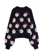 Fuzzy Santa Claus Knit Top in Black