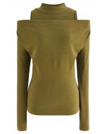 Skin-Friendly Cold-Shoulder Top in Moss Green