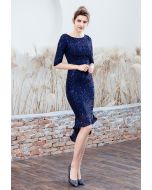 Shiny Full Sequins Trumpet Dress in Navy