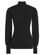 Rib Splicing Fitted Soft Knit Sweater in Black