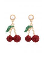 Sweet Cherry Diamond Pearl Earrings