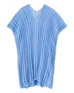 Side Slit Openwork Knit Cover Up in Blue