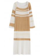 Light Tan Striped Hollow Out Knit Cover Up