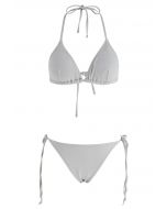 Dazzling Metallic Tie-String Bikini Set in Grey